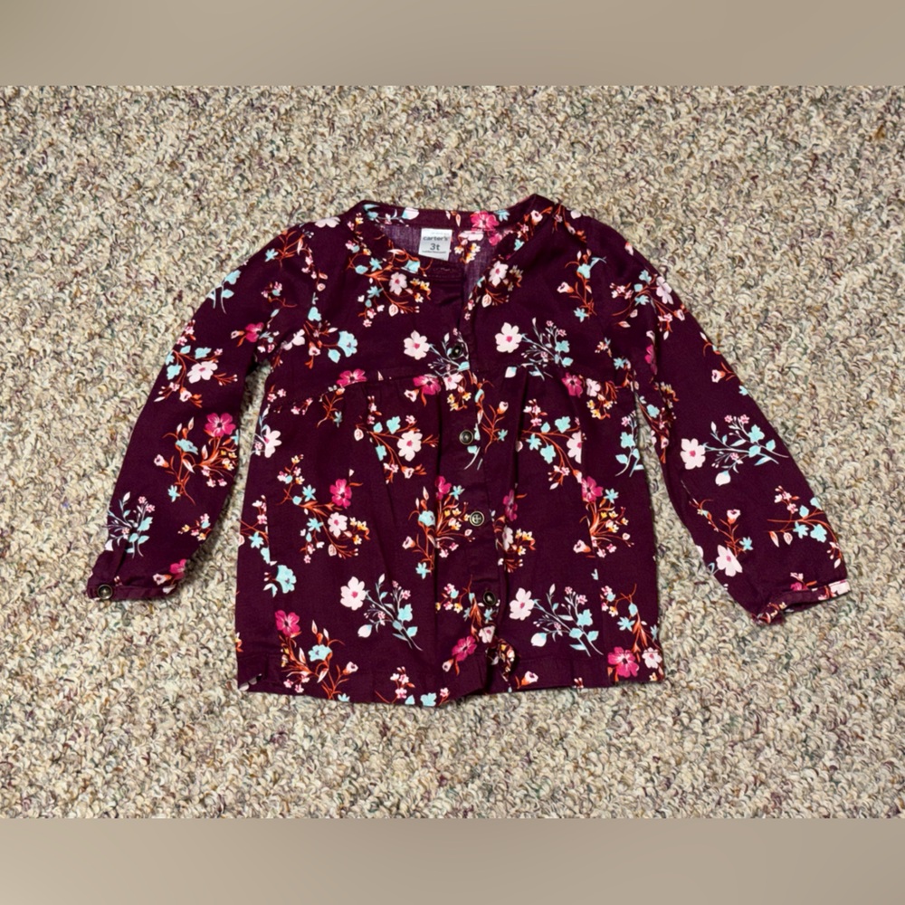Girls 3T Carter's Burgundy Floral Shirt, top
